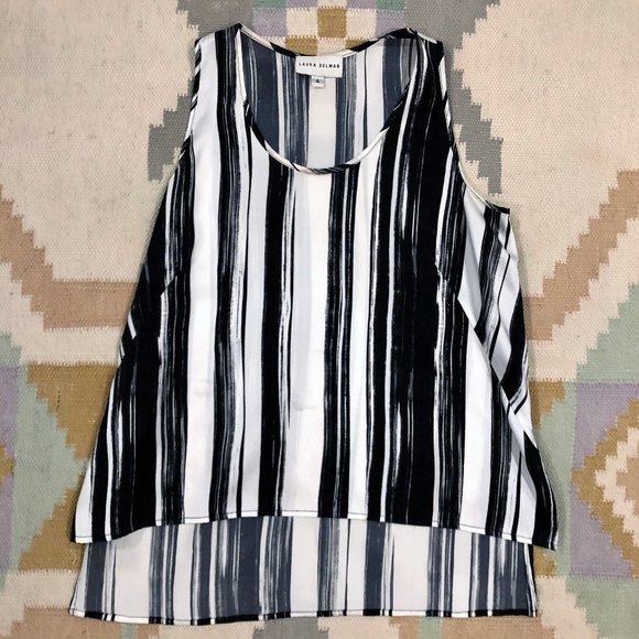 Laura Delman White & Black Striped Silk Tank sz 4 - Picture 4 of 8